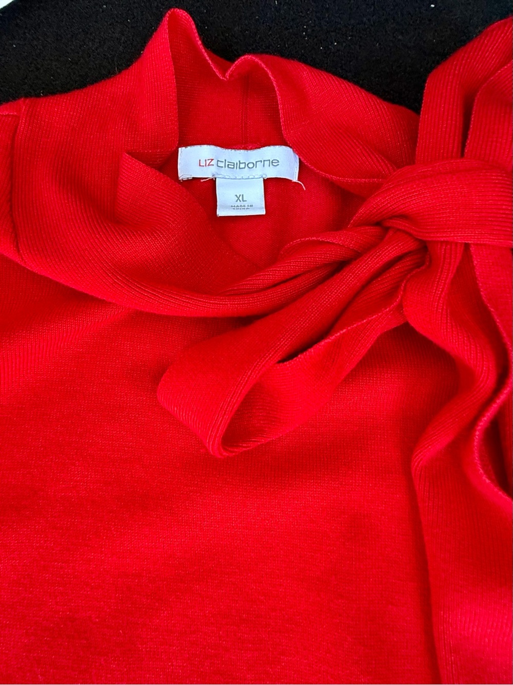 Liz Claiborne Bright Red Bow-Detail Turtleneck Top